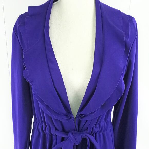 Cupio Purple Tiered Ruffle Long Sleeve Trench Jacket Waist Tie Large - Picture 2 of 12
